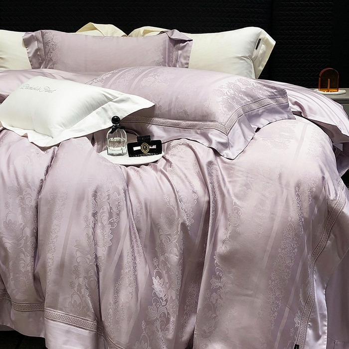 91家纺网 家纺一手货源 找家纺 黑白森林 2025新款80S超细旦天丝棉提花四件套 维奥拉-空灵紫