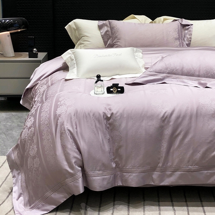 91家纺网 家纺一手货源 找家纺 黑白森林 2025新款80S超细旦天丝棉提花四件套 维奥拉-空灵紫