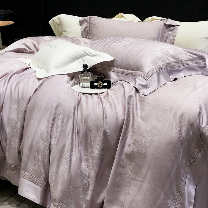 91家纺网 家纺一手货源 找家纺 黑白森林 2025新款80S超细旦天丝棉提花四件套 维奥拉-空灵紫