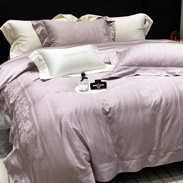 91家纺网 家纺一手货源 找家纺 黑白森林 2025新款80S超细旦天丝棉提花四件套 维奥拉-空灵紫