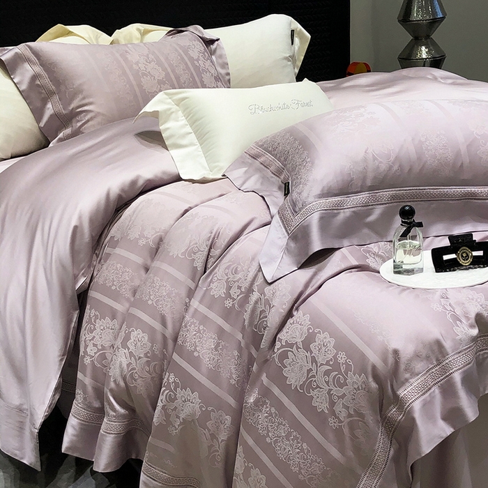 91家纺网 家纺一手货源 找家纺 黑白森林 2025新款80S超细旦天丝棉提花四件套 维奥拉-空灵紫