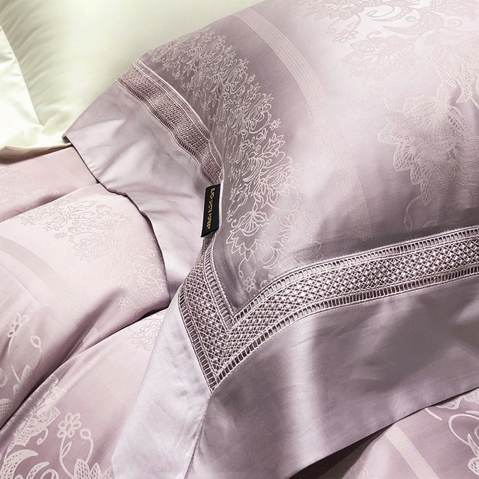 91家纺网 家纺一手货源 找家纺 黑白森林 2025新款80S超细旦天丝棉提花四件套 维奥拉-空灵紫