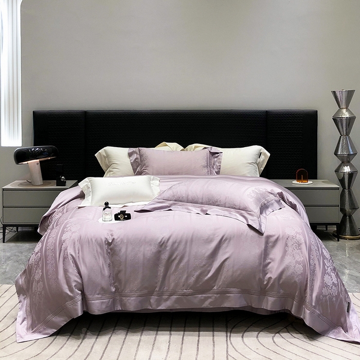 91家纺网 家纺一手货源 找家纺 黑白森林 2025新款80S超细旦天丝棉提花四件套 维奥拉-空灵紫