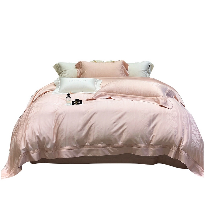 91家纺网 家纺一手货源 找家纺 黑白森林 2025新款80S超细旦天丝棉提花四件套 维奥拉-云黛粉