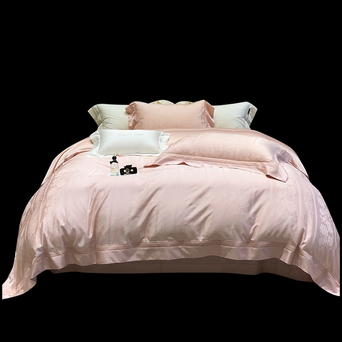 91家纺网 家纺一手货源 找家纺 黑白森林 2025新款80S超细旦天丝棉提花四件套 维奥拉-云黛粉