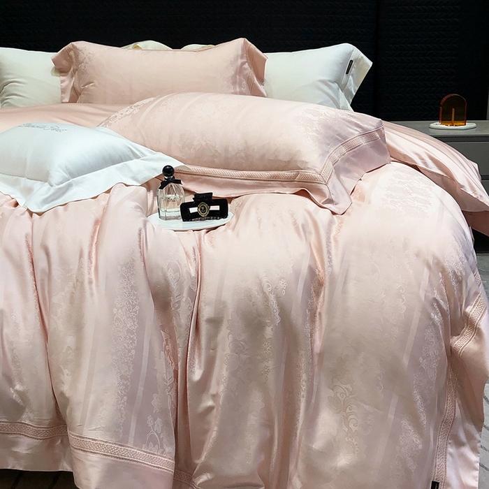 91家纺网 家纺一手货源 找家纺 黑白森林 2025新款80S超细旦天丝棉提花四件套 维奥拉-云黛粉