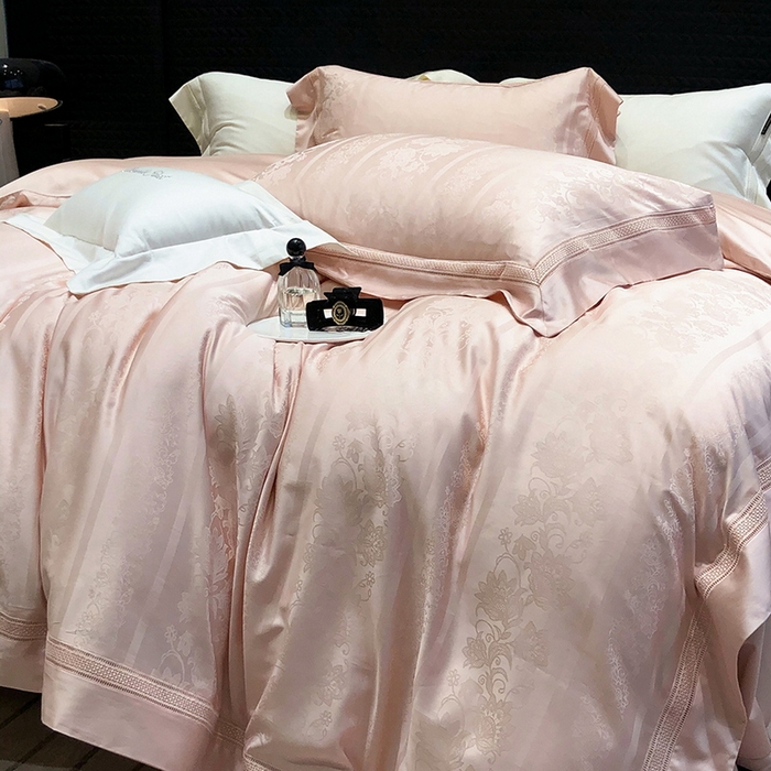 91家纺网 家纺一手货源 找家纺 黑白森林 2025新款80S超细旦天丝棉提花四件套 维奥拉-云黛粉