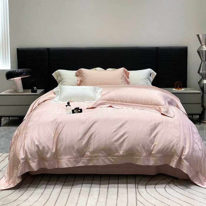 91家纺网 家纺一手货源 找家纺 黑白森林 2025新款80S超细旦天丝棉提花四件套 维奥拉-云黛粉