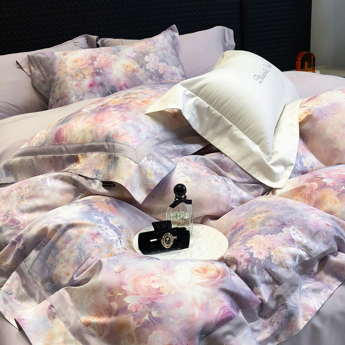 91家纺网 家纺一手货源 找家纺 黑白森林 2025新款高支天丝棉数码印花 套件系列四件套 爱丁堡花园-紫