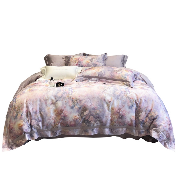 91家纺网 家纺一手货源 找家纺 黑白森林 2025新款高支天丝棉数码印花 套件系列四件套 爱丁堡花园-紫