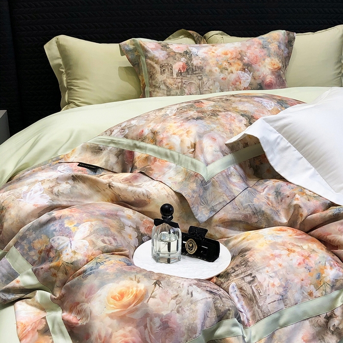 黑白森林 2025新款高支天丝棉数码印花 套件系列四件套 安纳花园-绿