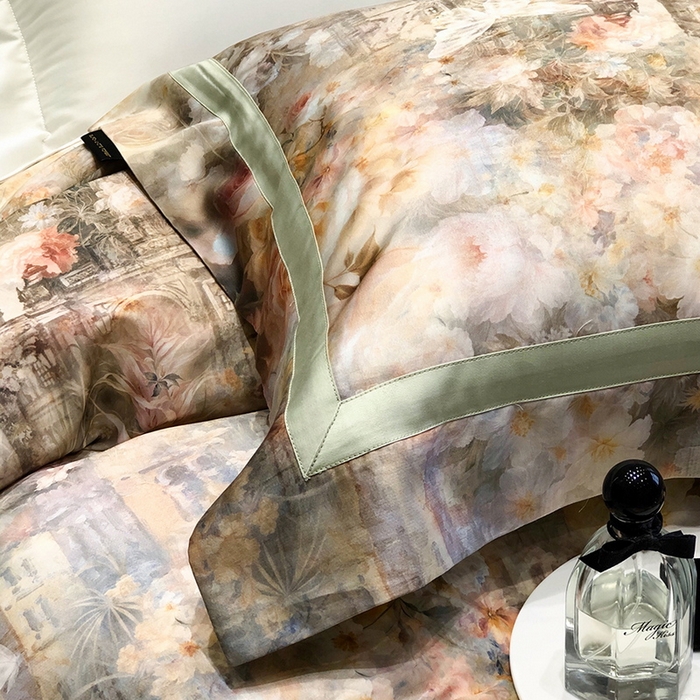 91家纺网 家纺一手货源 找家纺 黑白森林 2025新款高支天丝棉数码印花 套件系列四件套 安纳花园-绿