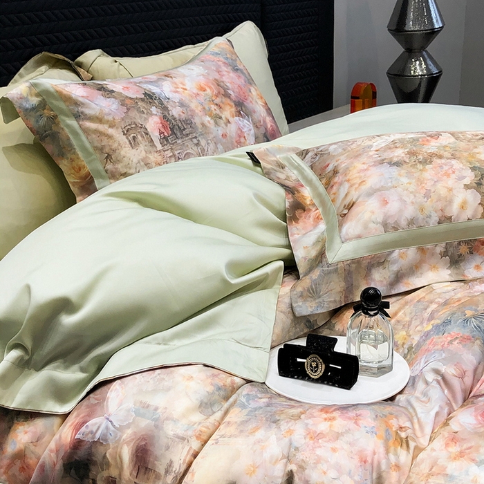 91家纺网 家纺一手货源 找家纺 黑白森林 2025新款高支天丝棉数码印花 套件系列四件套 安纳花园-绿