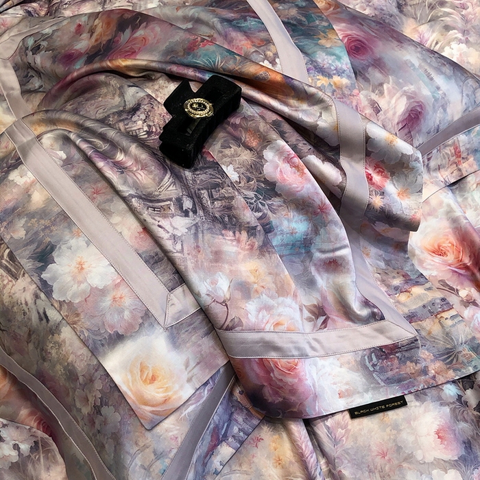 91家纺网 家纺一手货源 找家纺 黑白森林 2025新款高支天丝棉数码印花 套件系列四件套 安纳花园-紫