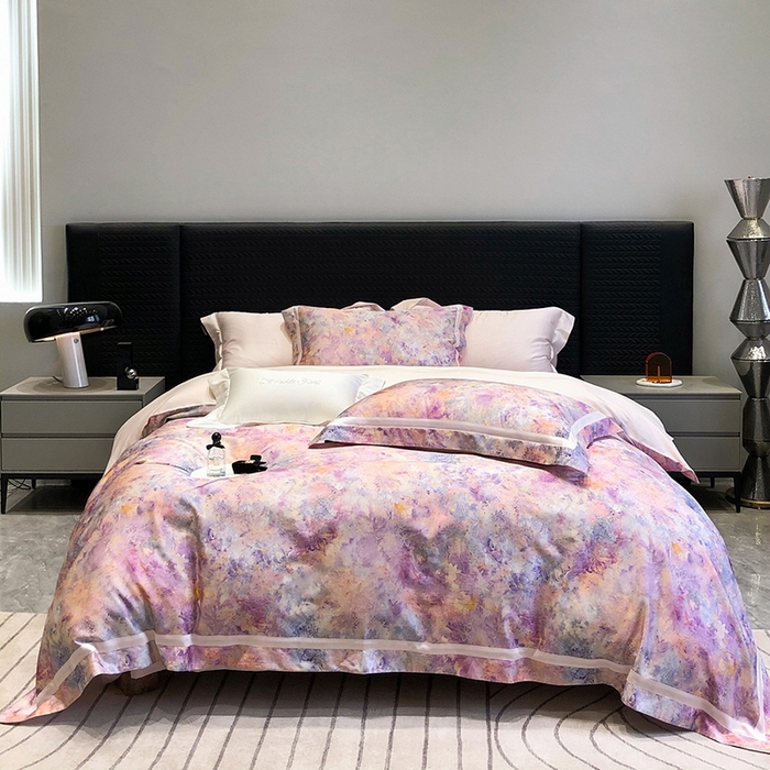 91家纺网 家纺一手货源 找家纺 黑白森林 2025新款高支天丝棉数码印花 套件系列四件套 梦幻之境-粉