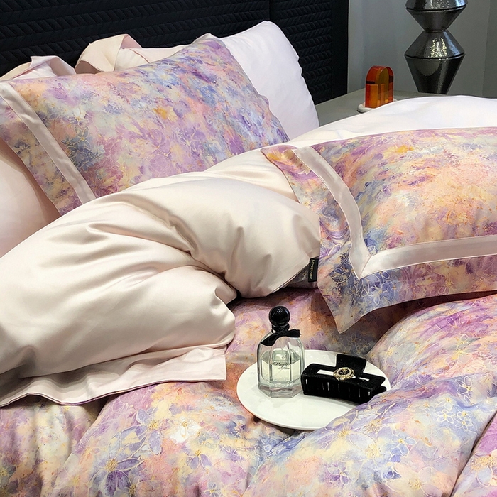 91家纺网 家纺一手货源 找家纺 黑白森林 2025新款高支天丝棉数码印花 套件系列四件套 梦幻之境-粉