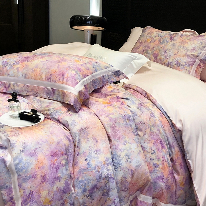 91家纺网 家纺一手货源 找家纺 黑白森林 2025新款高支天丝棉数码印花 套件系列四件套 梦幻之境-粉