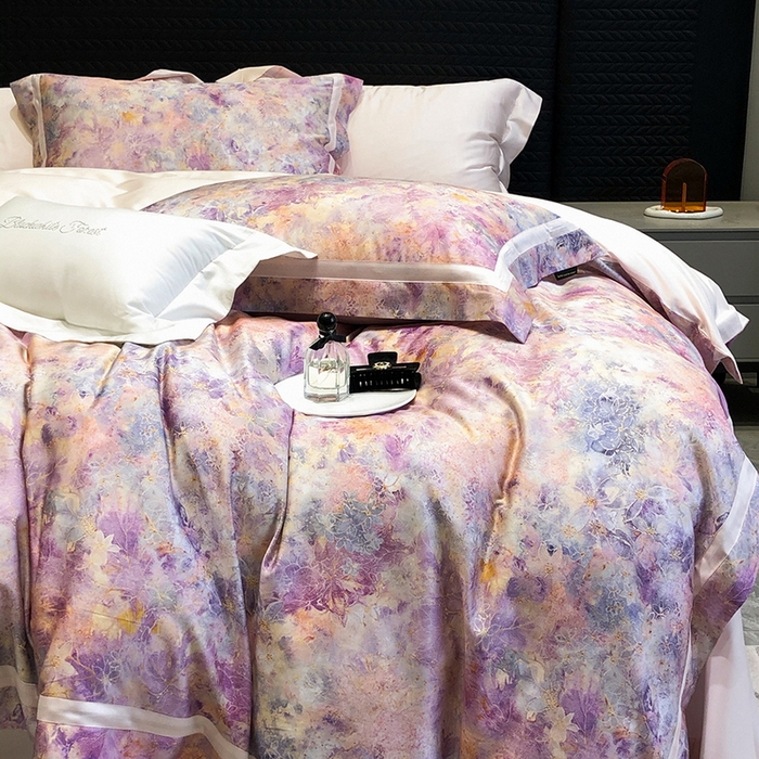 91家纺网 家纺一手货源 找家纺 黑白森林 2025新款高支天丝棉数码印花 套件系列四件套 梦幻之境-粉