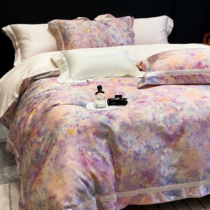 91家纺网 家纺一手货源 找家纺 黑白森林 2025新款高支天丝棉数码印花 套件系列四件套 梦幻之境-粉