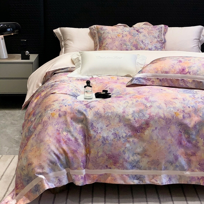 91家纺网 家纺一手货源 找家纺 黑白森林 2025新款高支天丝棉数码印花 套件系列四件套 梦幻之境-粉