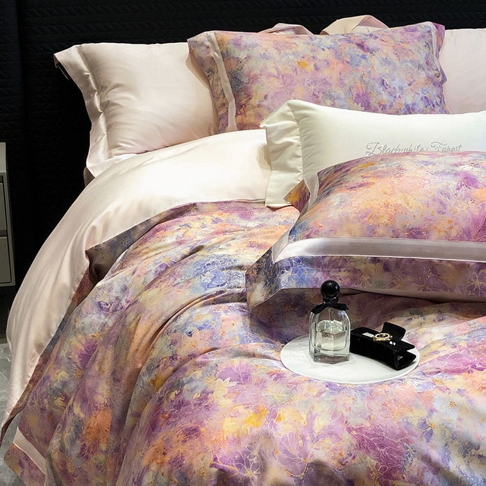 91家纺网 家纺一手货源 找家纺 黑白森林 2025新款高支天丝棉数码印花 套件系列四件套 梦幻之境-粉