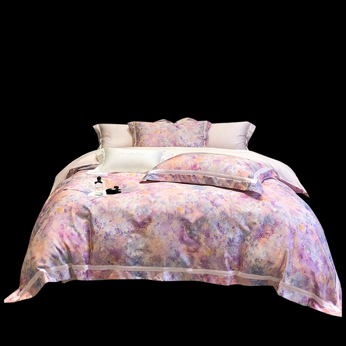 91家纺网 家纺一手货源 找家纺 黑白森林 2025新款高支天丝棉数码印花 套件系列四件套 梦幻之境-粉