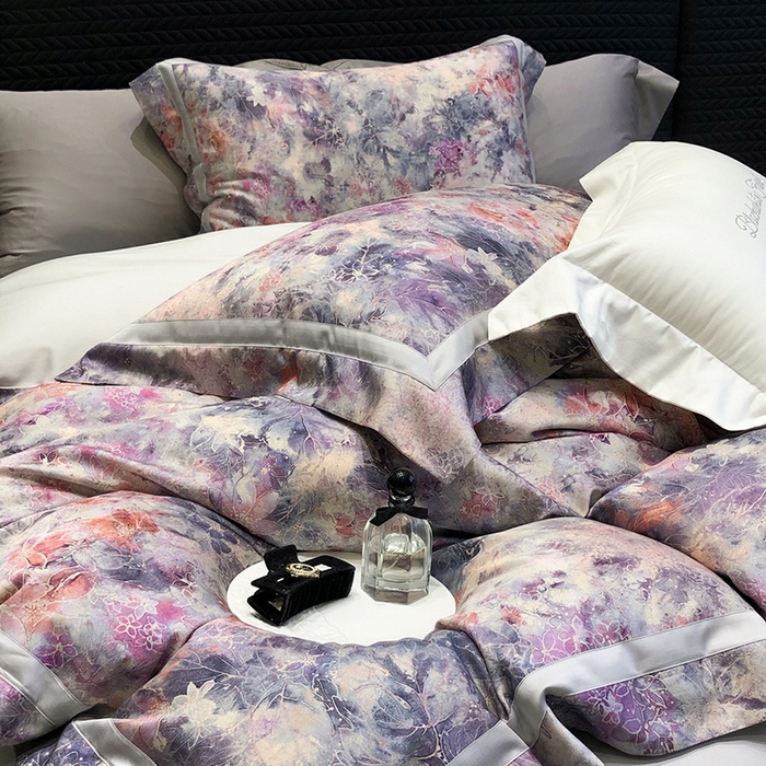 91家纺网 家纺一手货源 找家纺 黑白森林 2025新款高支天丝棉数码印花 套件系列四件套 梦幻之境-灰