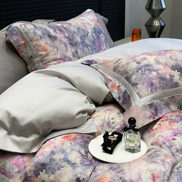 91家纺网 家纺一手货源 找家纺 黑白森林 2025新款高支天丝棉数码印花 套件系列四件套 梦幻之境-灰