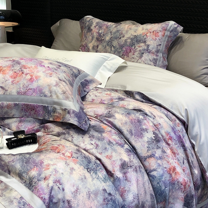 91家纺网 家纺一手货源 找家纺 黑白森林 2025新款高支天丝棉数码印花 套件系列四件套 梦幻之境-灰