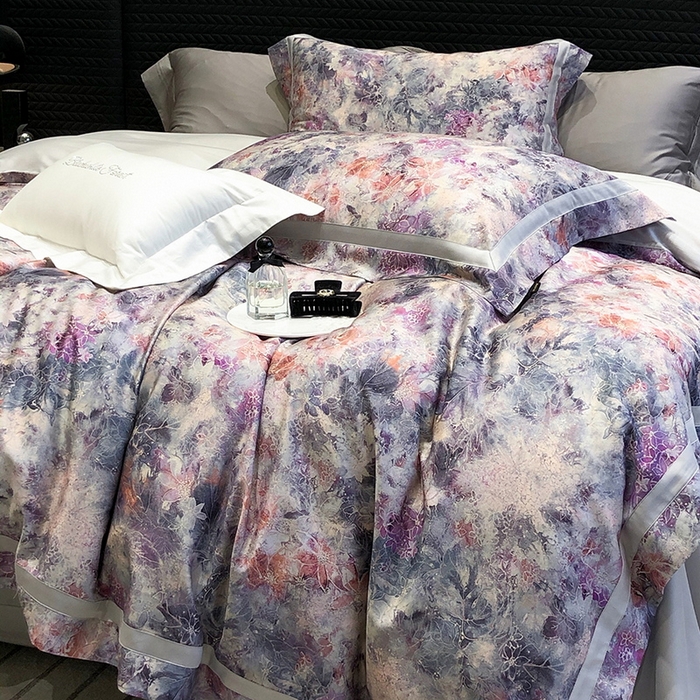 91家纺网 家纺一手货源 找家纺 黑白森林 2025新款高支天丝棉数码印花 套件系列四件套 梦幻之境-灰