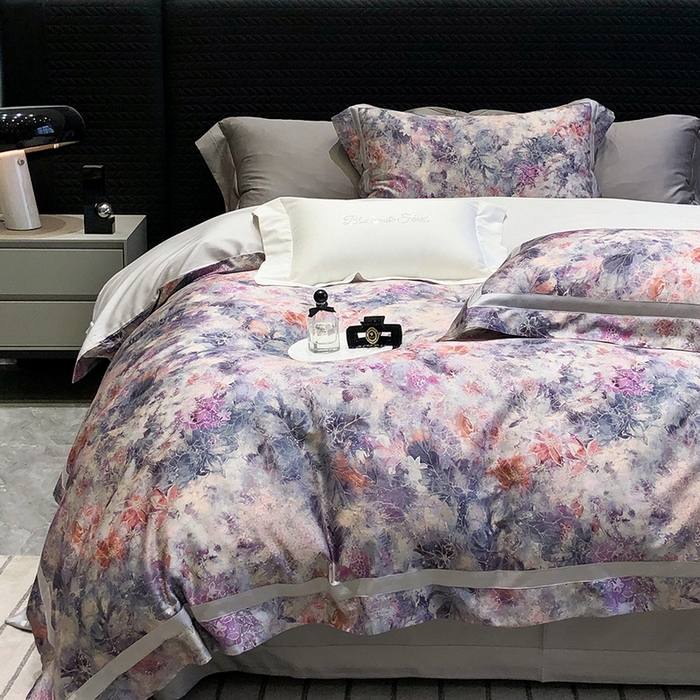 91家纺网 家纺一手货源 找家纺 黑白森林 2025新款高支天丝棉数码印花 套件系列四件套 梦幻之境-灰