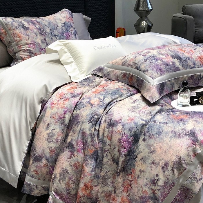 91家纺网 家纺一手货源 找家纺 黑白森林 2025新款高支天丝棉数码印花 套件系列四件套 梦幻之境-灰