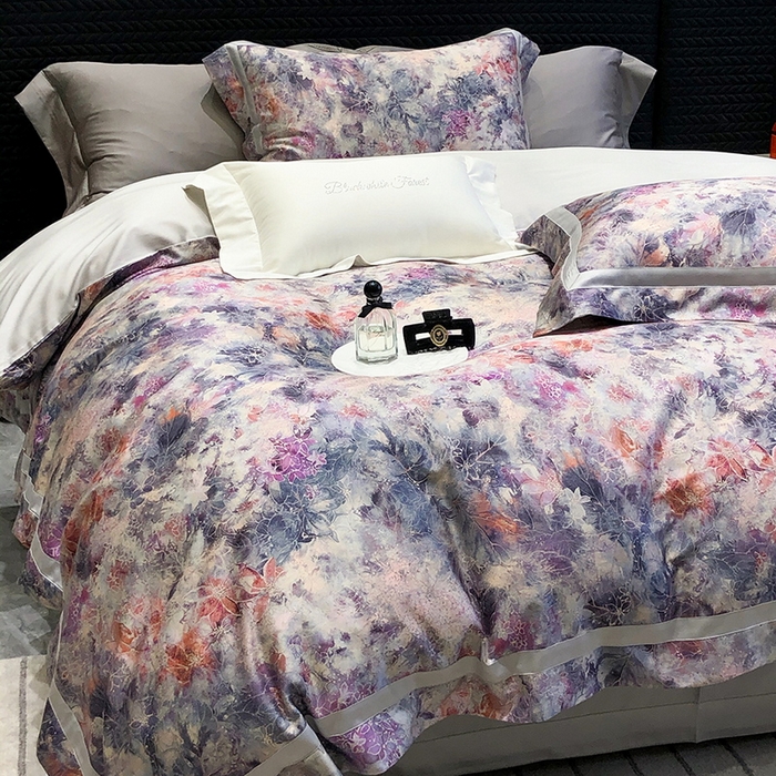 91家纺网 家纺一手货源 找家纺 黑白森林 2025新款高支天丝棉数码印花 套件系列四件套 梦幻之境-灰