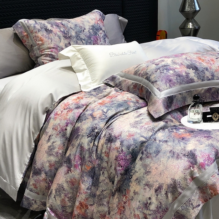 91家纺网 家纺一手货源 找家纺 黑白森林 2025新款高支天丝棉数码印花 套件系列四件套 梦幻之境-灰