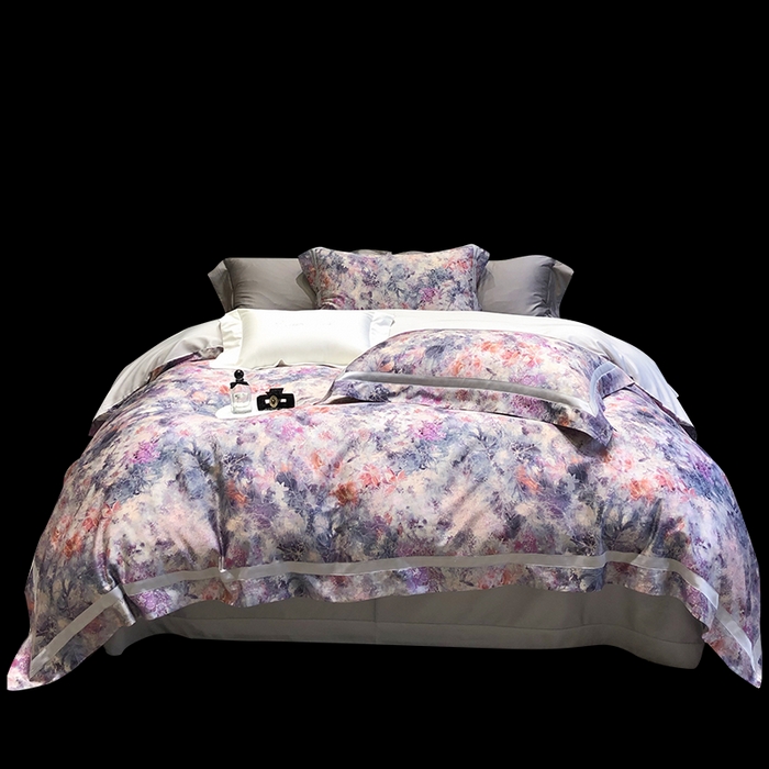 91家纺网 家纺一手货源 找家纺 黑白森林 2025新款高支天丝棉数码印花 套件系列四件套 梦幻之境-灰