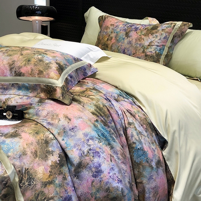 91家纺网 家纺一手货源 找家纺 黑白森林 2025新款高支天丝棉数码印花 套件系列四件套 梦幻之境-绿