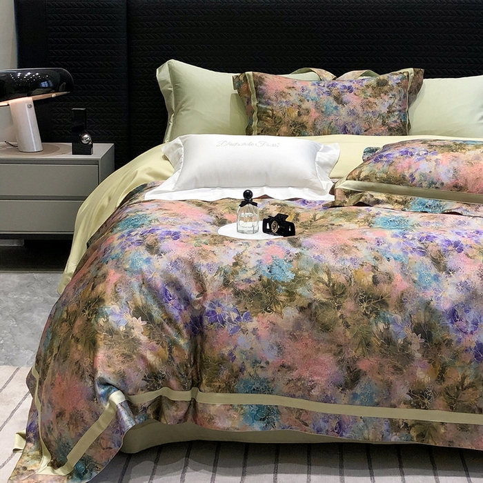 91家纺网 家纺一手货源 找家纺 黑白森林 2025新款高支天丝棉数码印花 套件系列四件套 梦幻之境-绿