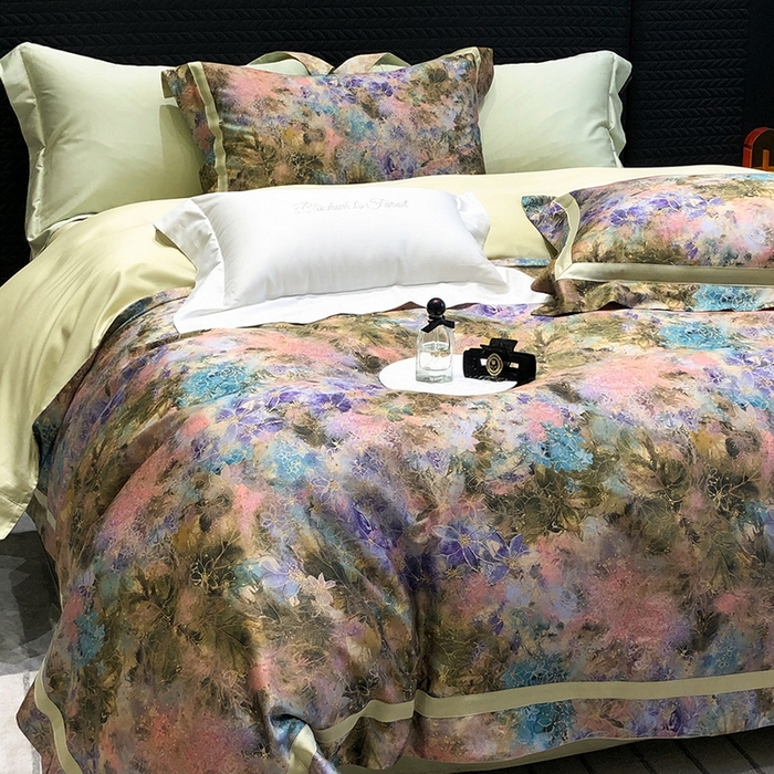 91家纺网 家纺一手货源 找家纺 黑白森林 2025新款高支天丝棉数码印花 套件系列四件套 梦幻之境-绿