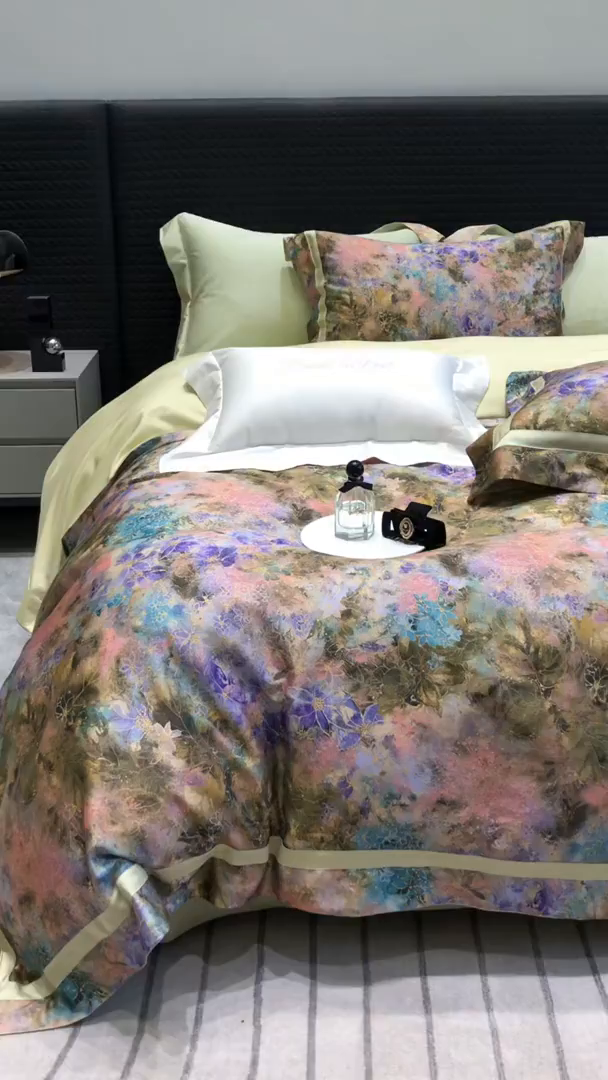 91家纺网 家纺一手货源 找家纺 黑白森林 2025新款高支天丝棉数码印花 套件系列四件套 梦幻之境-绿