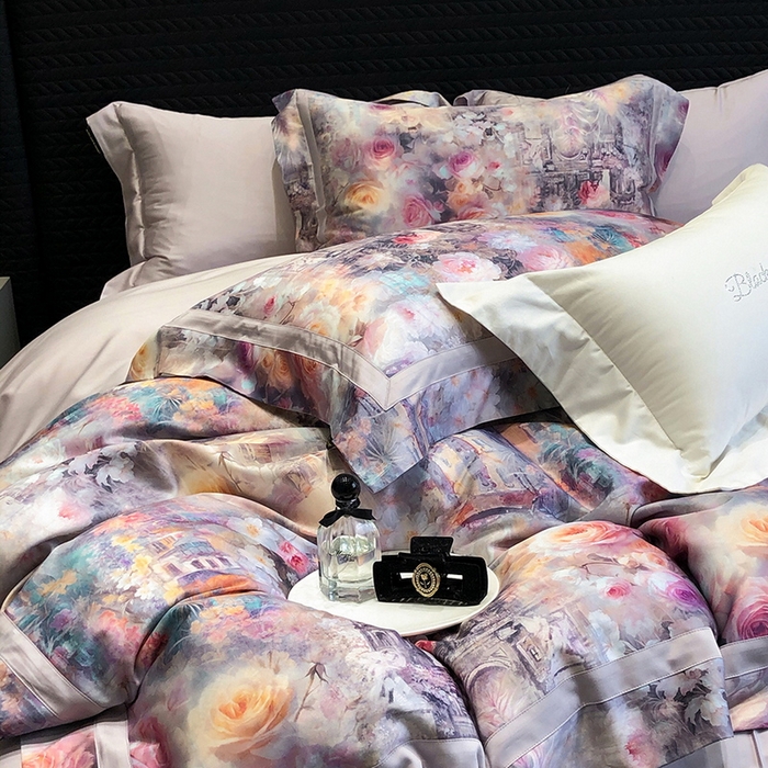 91家纺网 家纺一手货源 找家纺 （总）黑白森林 2025新款高支天丝棉数码印花 套件系列四件套