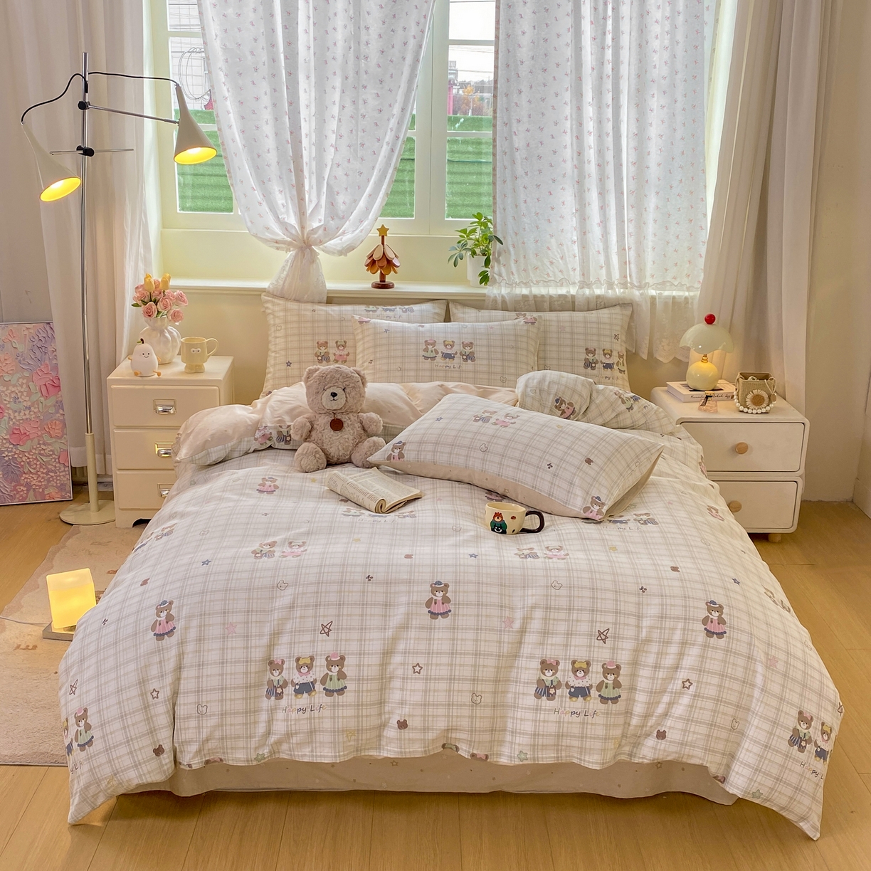 91家纺网 家纺一手货源 找家纺 红日子纺织品 2026新款12868纯棉全棉印花卡通系列四件套 多乐熊