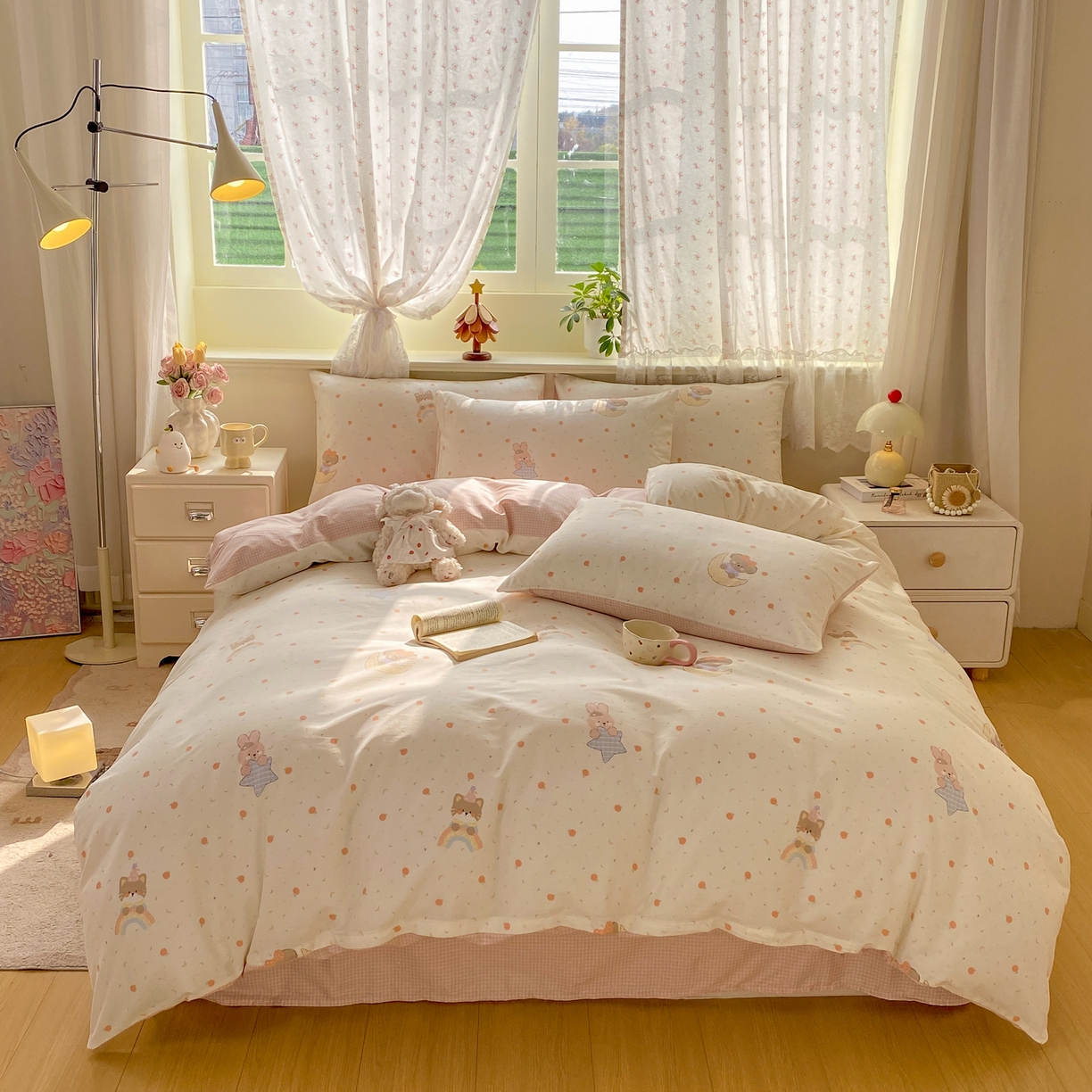 91家纺网 家纺一手货源 找家纺 红日子纺织品 2026新款12868纯棉全棉印花卡通系列四件套 橘意甜宠