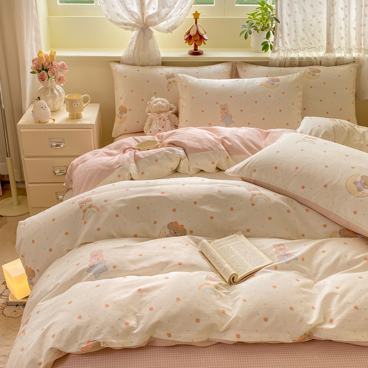 91家纺网 家纺一手货源 找家纺 红日子纺织品 2026新款12868纯棉全棉印花卡通系列四件套 橘意甜宠