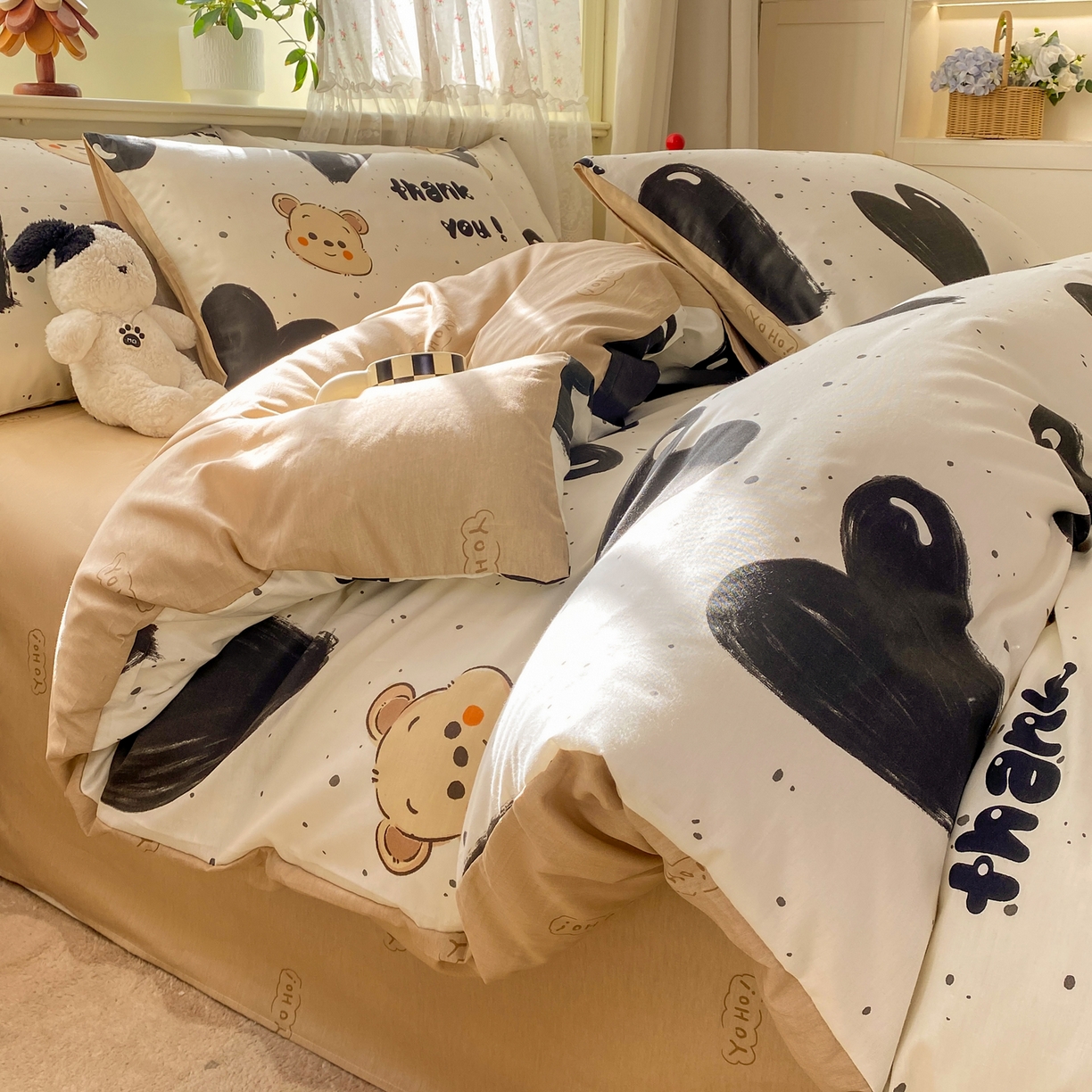 红日子纺织品 2026新款12868纯棉全棉印花卡通系列四件套 萌心熊宝