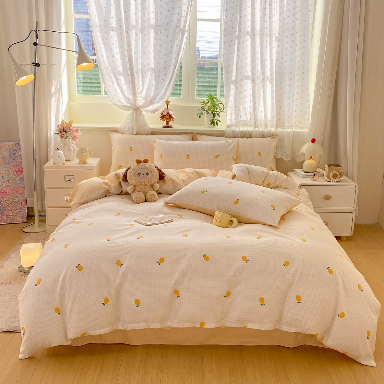 91家纺网 家纺一手货源 找家纺 红日子纺织品 2026新款12868纯棉全棉印花卡通系列四件套 柠檬小镇