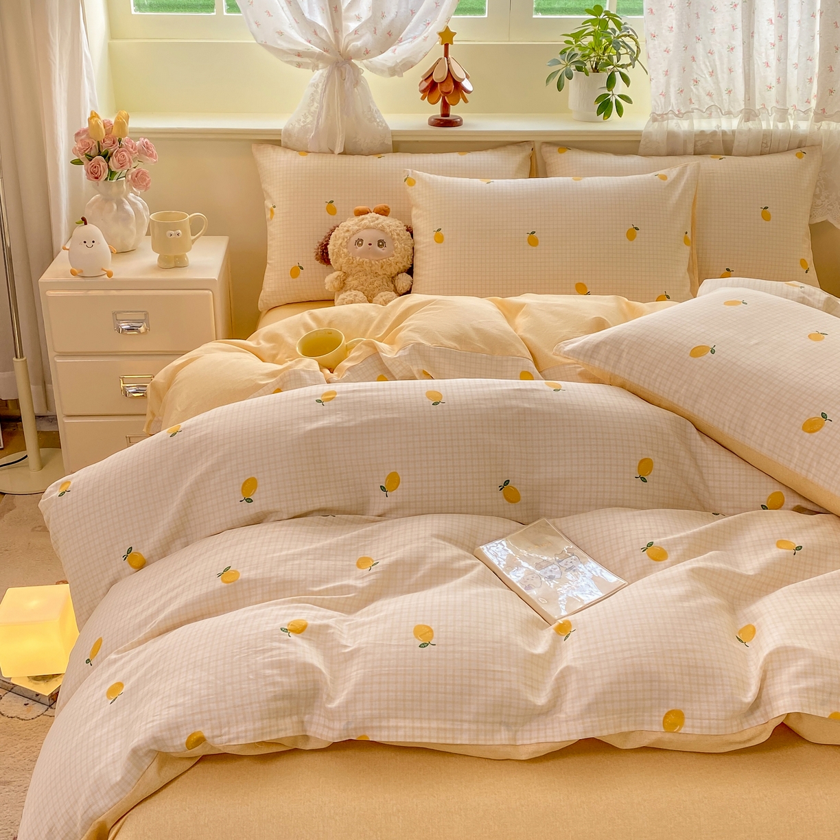 91家纺网 家纺一手货源 找家纺 红日子纺织品 2026新款12868纯棉全棉印花卡通系列四件套 柠檬小镇