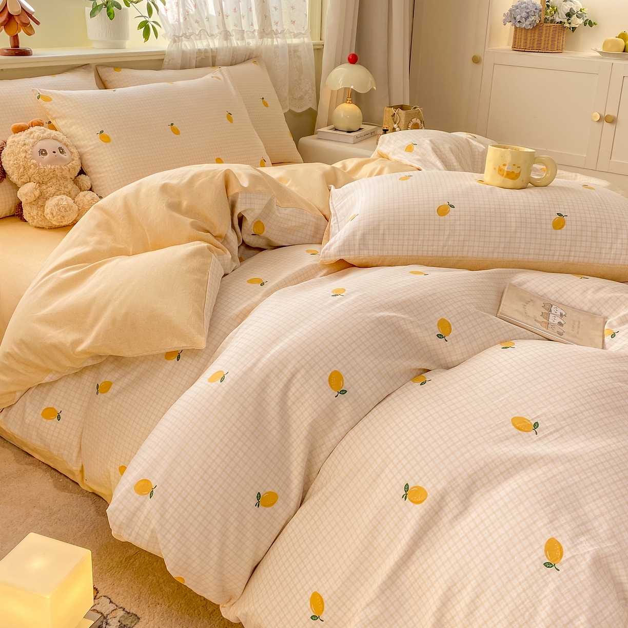 91家纺网 家纺一手货源 找家纺 红日子纺织品 2026新款12868纯棉全棉印花卡通系列四件套 柠檬小镇