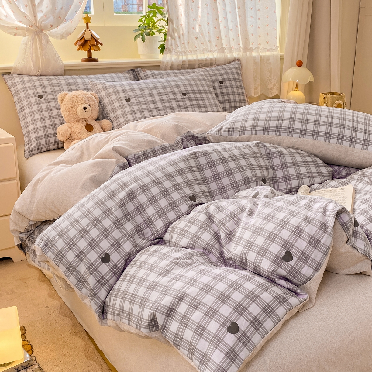 91家纺网 家纺一手货源 找家纺 红日子纺织品 2026新款12868纯棉全棉印花卡通系列四件套 甜心乐园-紫