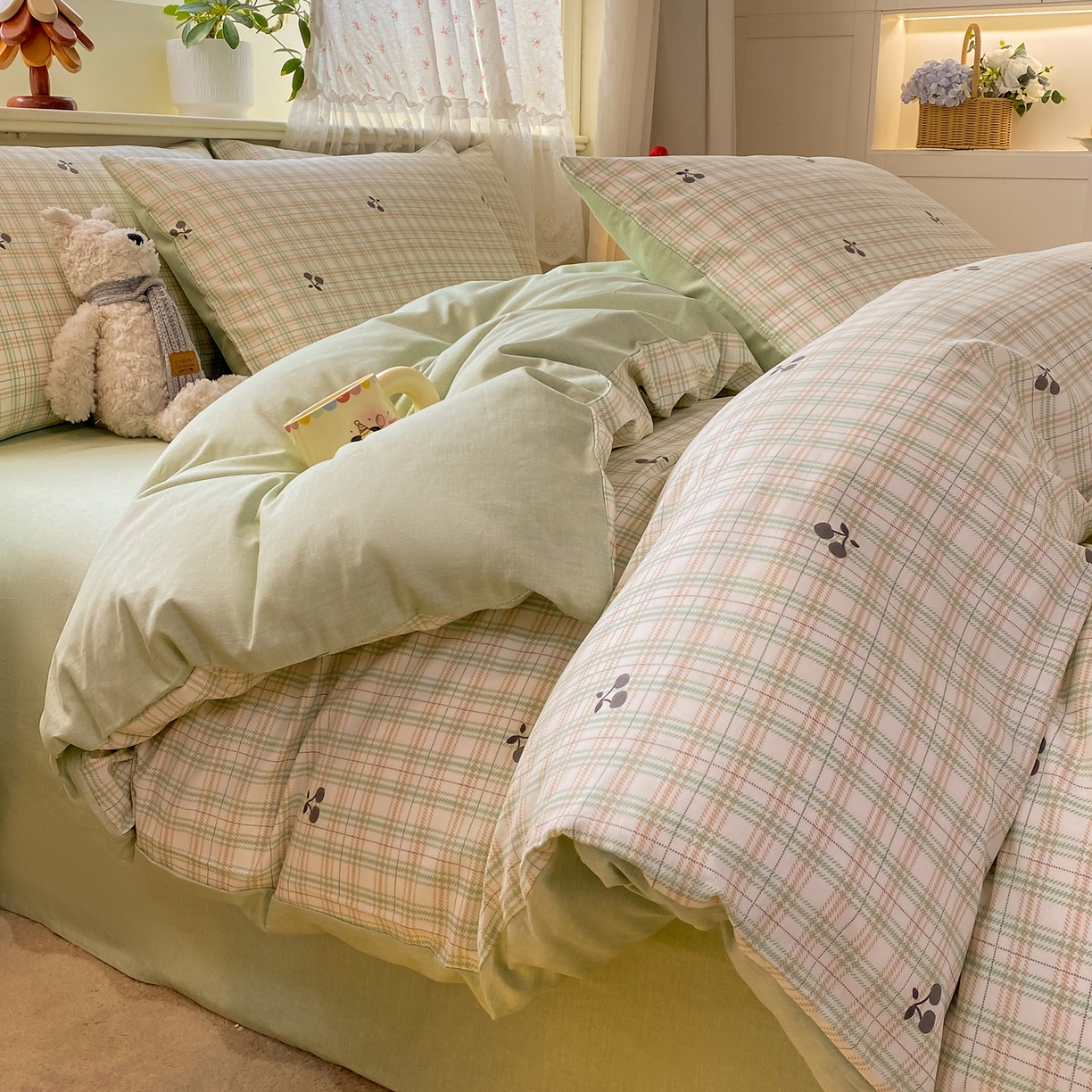 红日子纺织品 2026新款12868纯棉全棉印花卡通系列四件套 印象樱桃