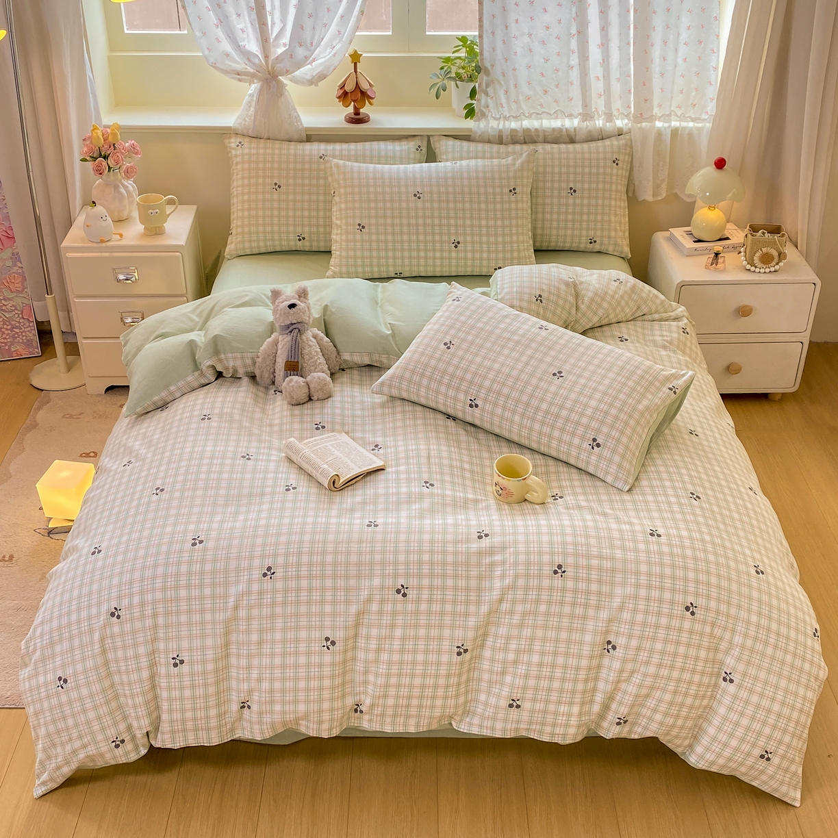 91家纺网 家纺一手货源 找家纺 红日子纺织品 2026新款12868纯棉全棉印花卡通系列四件套 印象樱桃